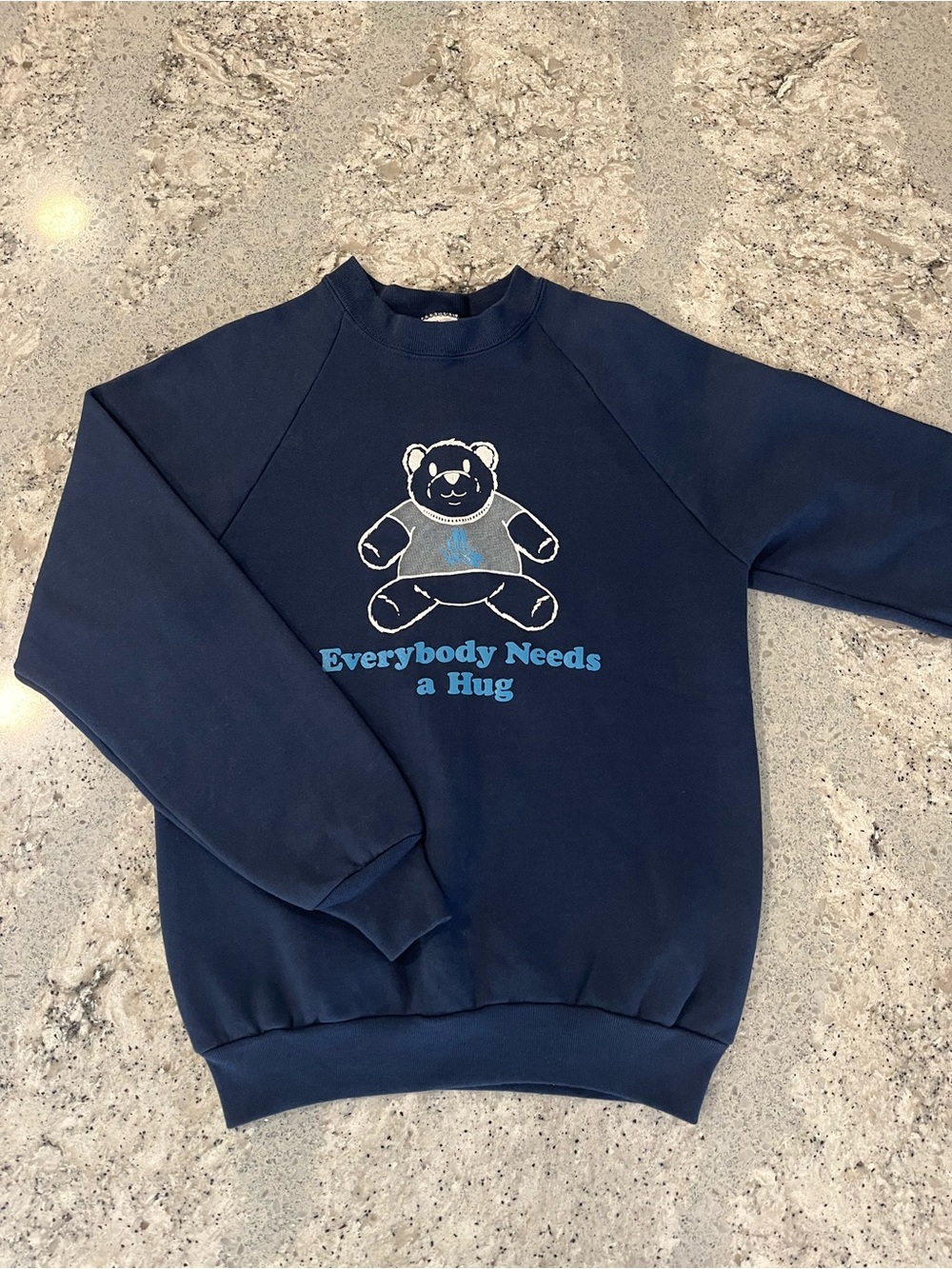 Vintage Late 80s/Early 90s  Navy Teddy Bear Crewneck “Everyone Needs a Hug”